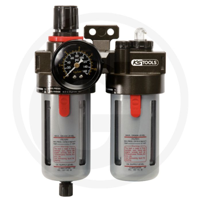 Ks tools 1/2" luchtdruk onderhoudsunit, 0,5 - 12bar, filterdruckminderer, nebelöler, manometer