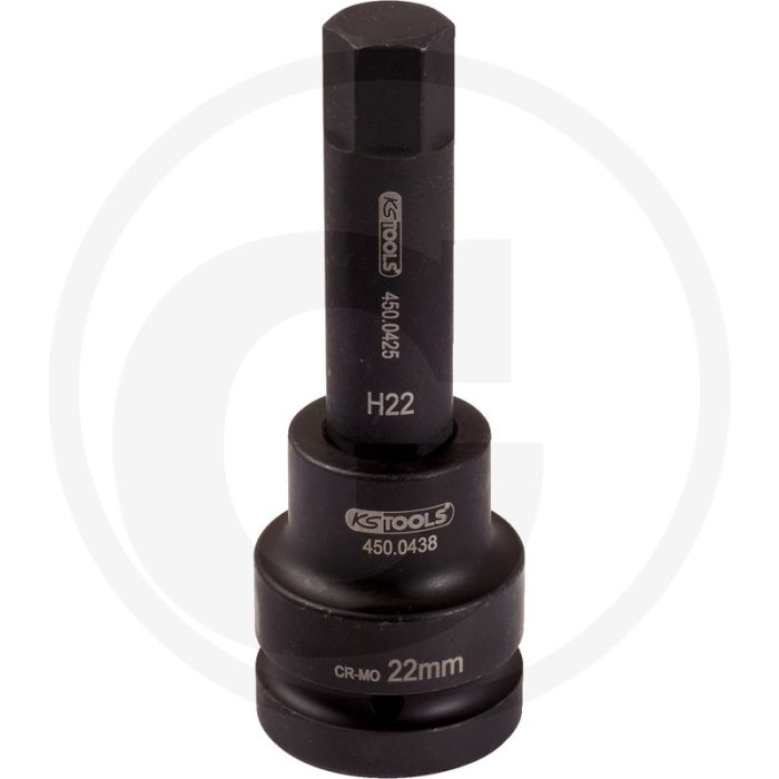 Ks tools 1" Bit-Steckschlüssel Sechskant, Power, lang, 32 mm - Super Chrom-Molybdän-Stahl