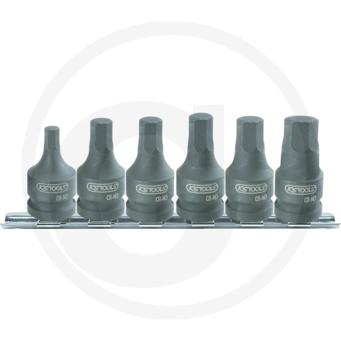 Ks tools 1/2" Kraft-Steckschlüssel, kurz, Satz, 4-teilig - chrom-molybdän, inkl. Aufsteckschiene