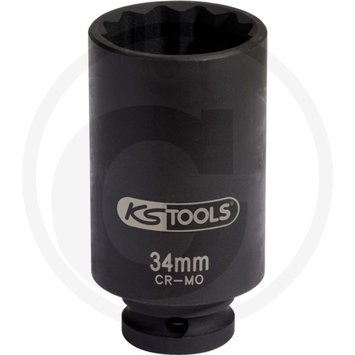 Ks tools 1/2" speciale-aandrijfas krachtdop, lang, 34 mm - 12-kant, voor schlagschraubern - 52x48x101 mm