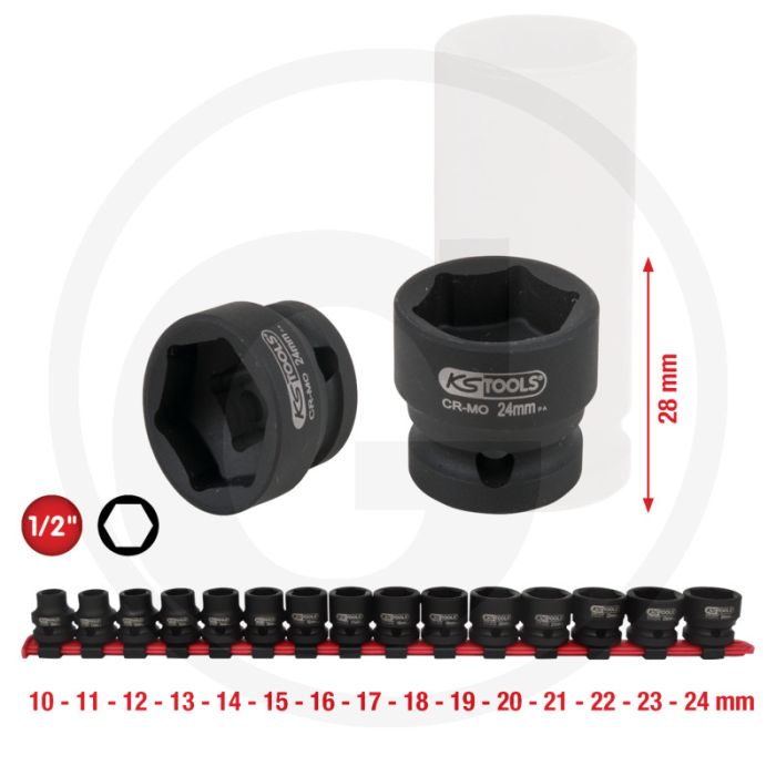 Ks tools 1/2" sechskant-kraft-stecknuss-satz, extra kurz, 1 - sehr flache bauform