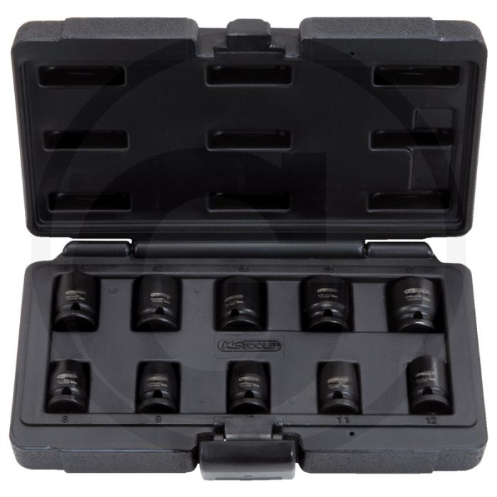Ks tools 3/8" dopsleutelset, twaalfkant, kracht kort, 10-delig, 8-17 mm - chrom-molybdän, kunststofkoffer