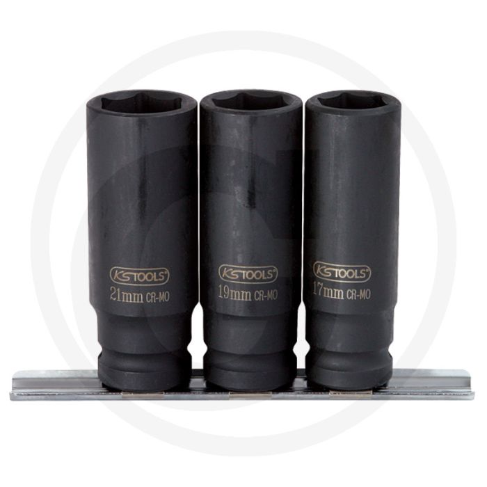 Ks tools 1/2" zeskant krachtdoppenset, lang, 3-delig, 17-21 mm - chrom-molybdän Ks tools 1/2" zeskant krachtdoppenset, lang, 3-delig, 17-21 mm - chrom-molybdän