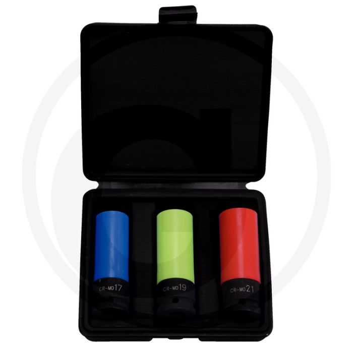Ks tools 1/2" dopsleutelset voor alu-velgen, 3-delig, 17-21 mm, lange uitvoering Ks tools 1/2" dopsleutelset voor alu-velgen, 3-delig, 17-21 mm, lange uitvoering