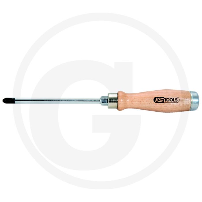 Ks tools ergotorque® woodmax schroevendraaier ph1 met slagkap - ergonomisch beukenhouten handvat - geharde klinge Ks tools ergotorque® woodmax schroevendraaier ph1 met slagkap - ergonomisch beukenhouten handvat - geharde klinge