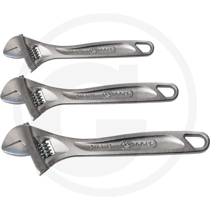 Ks tools classic verstelbare schroefsleutelset, 3-dlg, din 3117 form a, maulstellung 15°, 43mm max. sleutelwijdte Ks tools classic verstelbare schroefsleutelset, 3-dlg, din 3117 form a, maulstellung 15°, 43mm max. sleutelwijdte