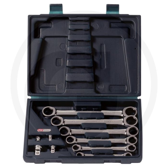 Jeu de clés à cliquet doubles Ks tools gearplus®, 10 pièces, 8x9-17x19, avec adaptateur - 72 dents Jeu de clés à cliquet doubles Ks tools gearplus®, 10 pièces, 8x9-17x19, avec adaptateur - 72 dents