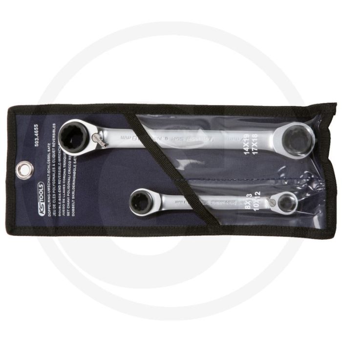 Jeu de clés à cliquet doubles Ks tools 4 en 1 gearplus®, réversibles, 2 pièces, 8x13-18x19 mm - 72 dents