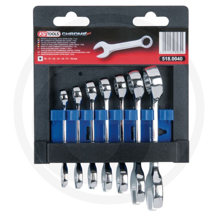 Ks tools chromeplus® ringsteeksleutelset, extra kort, 7-delig, 10-19 mm - flanktraction-profil, maulstellung 15° abgewinkelt
