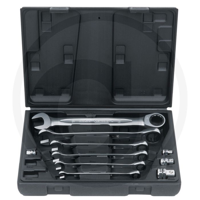 Ks tools gearplus® clé à cliquet, 10 pièces, 8-19mm, avec adaptateur - 72 dents, chrome vanadium