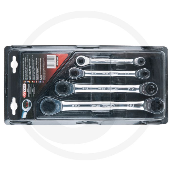 Ks tools gearplus® tx-e dubbele ratelringsleutelset, 4-delig, e6xe8-e20xe24 - 72 tanden Ks tools gearplus® tx-e dubbele ratelringsleutelset, 4-delig, e6xe8-e20xe24 - 72 tanden