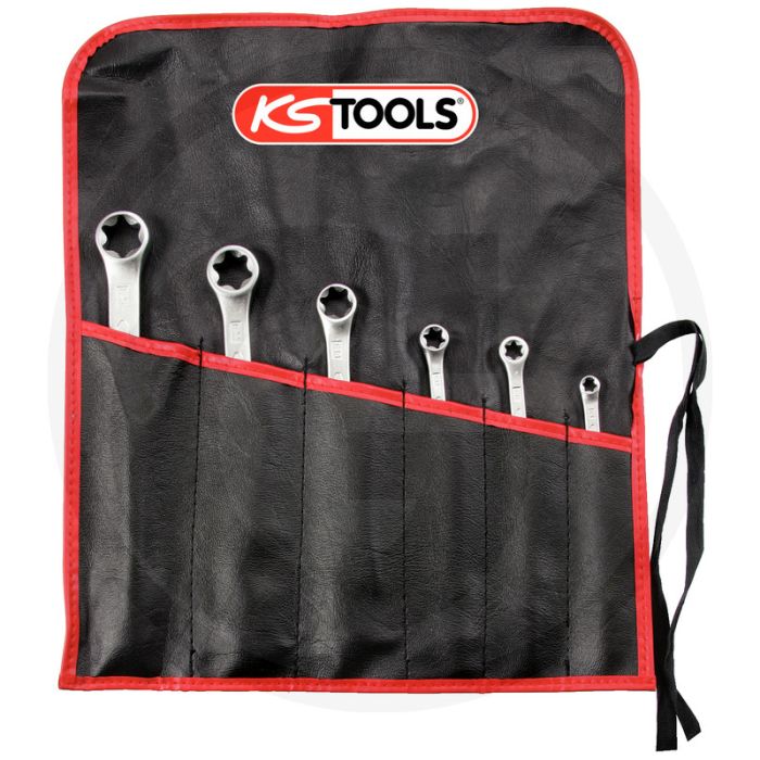 Ks tools tx-e dubbele ringsleutelset, 6-delig, e6xe8-e20xe24, matt satiniert, 410g Ks tools tx-e dubbele ringsleutelset, 6-delig, e6xe8-e20xe24, matt satiniert, 410g