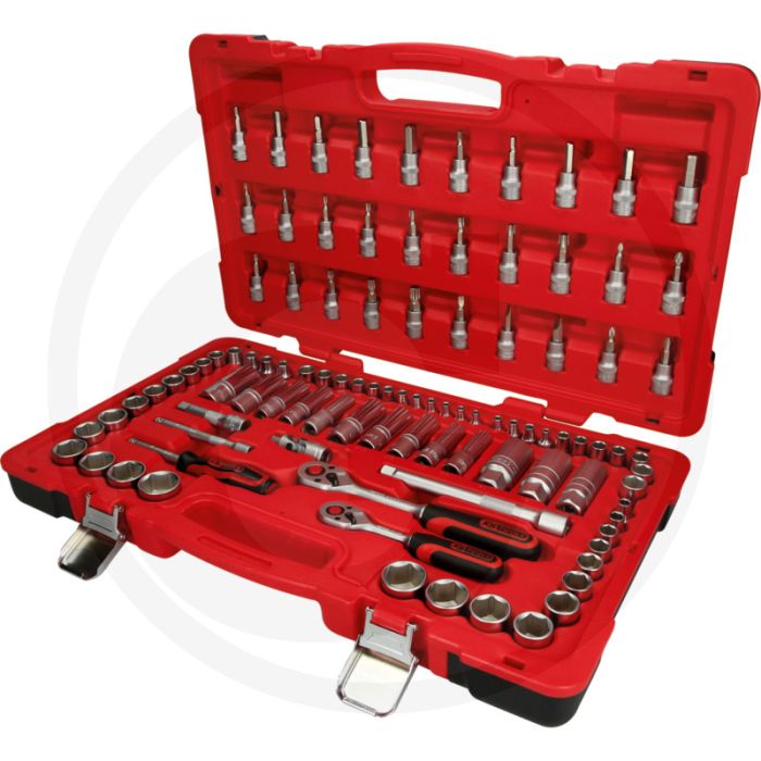 Ks tools 1/4"+3/8" steckschlüssel-satz, 100-tlg. - flanktraction-profil, chrom vanadium, kunststoffkoffer