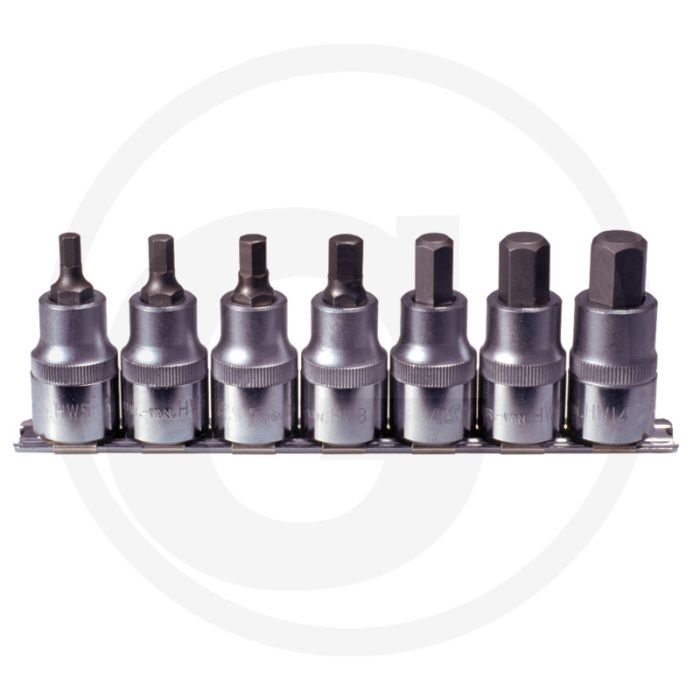 Ks tools 1/2" bit-dopsleutelset, kort 7-delig, 55 mm lang, chroom vanadium Ks tools 1/2" bit-dopsleutelset, kort 7-delig, 55 mm lang, chroom vanadium