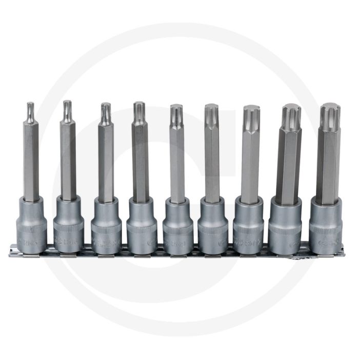 Ks tools 1/2" bit-dopsleutelset ribe, 9-dlg, m5-m14, lange uitvoering, mat satiniert Ks tools 1/2" bit-dopsleutelset ribe, 9-dlg, m5-m14, lange uitvoering, mat satiniert