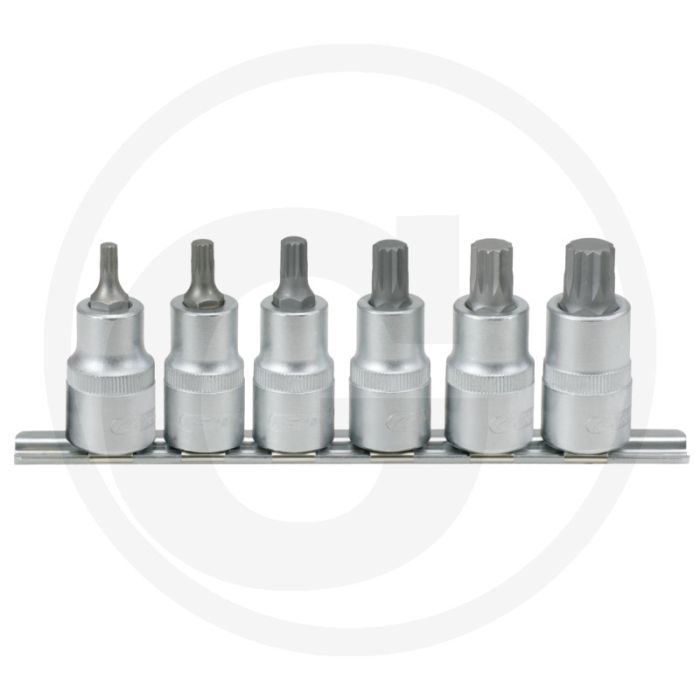 Ks tools 1/2" bitdoppenset voor veeltand (xzn®)-schroeven, 6-delig, m5-m14, 55 mm lang - chrom vanadium Ks tools 1/2" bitdoppenset voor veeltand (xzn®)-schroeven, 6-delig, m5-m14, 55 mm lang - chrom vanadium