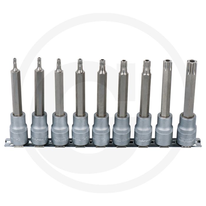 Ks tools 1/2" bit-dopsleutelset voor tx-schroeven, lang, 9-delig, tb20-tb60, chrom vanadium Ks tools 1/2" bit-dopsleutelset voor tx-schroeven, lang, 9-delig, tb20-tb60, chrom vanadium