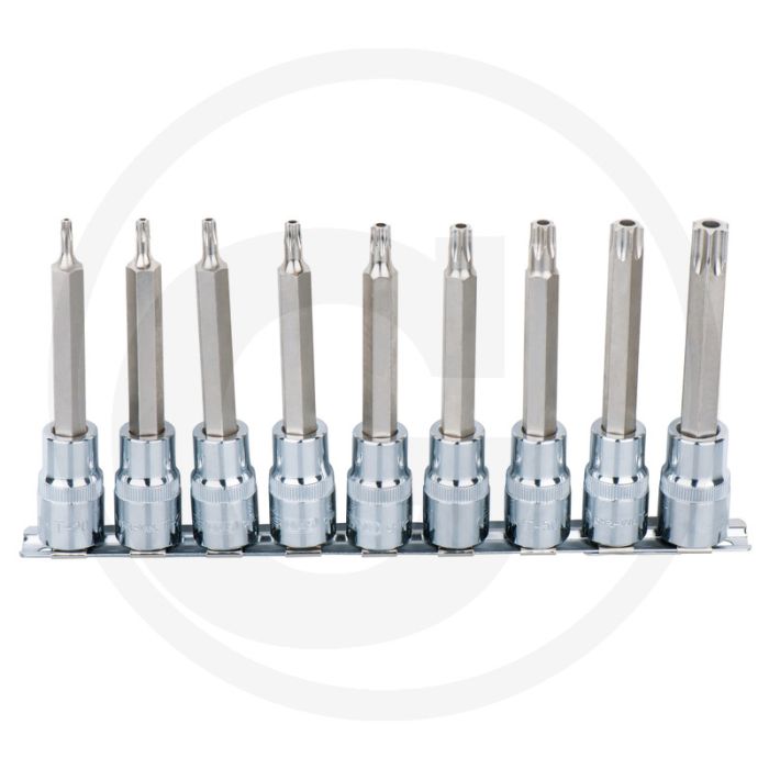 Ks tools 1/2" chromeplus® bit-dopsleutelset voor tx-schroeven met boring, lang, 9-delig - tx-torx® met boring Ks tools 1/2" chromeplus® bit-dopsleutelset voor tx-schroeven met boring, lang, 9-delig - tx-torx® met boring