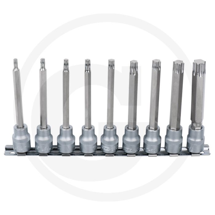 Ks tools 3/8" Bit-Steckschlüsselsatz für Tx-Schrauben, lang, 9-teilig, t20-t60 - chrom vanadium, matt satiniert Ks tools 3/8" Bit-Steckschlüsselsatz für Tx-Schrauben, lang, 9-teilig, t20-t60 - chrom vanadium, matt satiniert