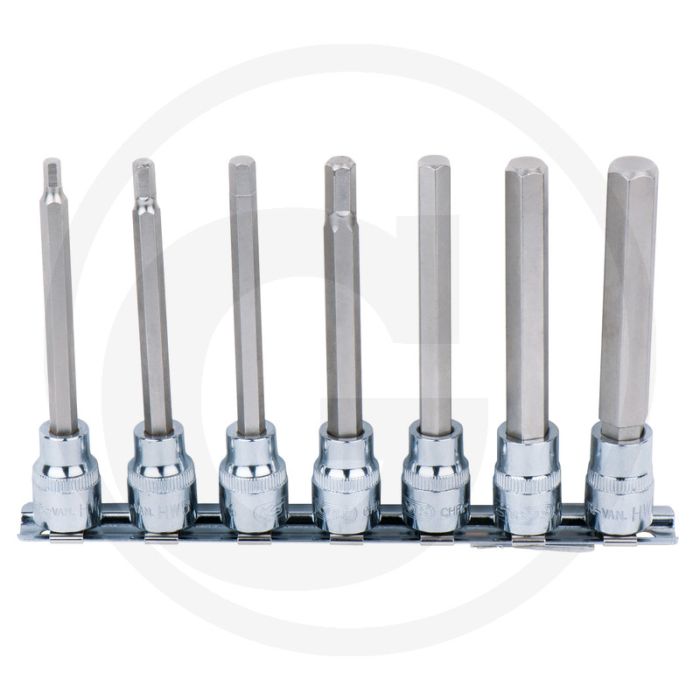 Ks tools 3/8" chromeplus® bit-dopsleutelset voor binnenzeskant-schroeven, lang, 7-delig, 4-12 mm - chroom vanadium, met kogelkop, 110x25x175mm