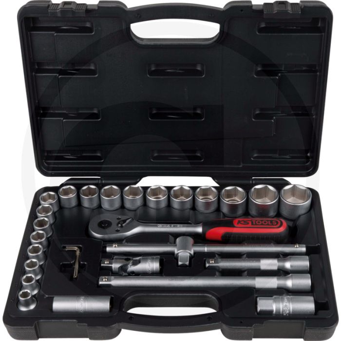 Ks tools 1/2" dopsleutelset, 28-delig, zeskant, 28 stuks, flanktraction-profil