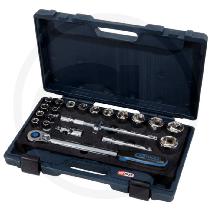 Ks tools 1/2" chromeplus® dopsleutelset, 22-delig - flanktraction-profil, chrom vanadium Ks tools 1/2" chromeplus® dopsleutelset, 22-delig - flanktraction-profil, chrom vanadium