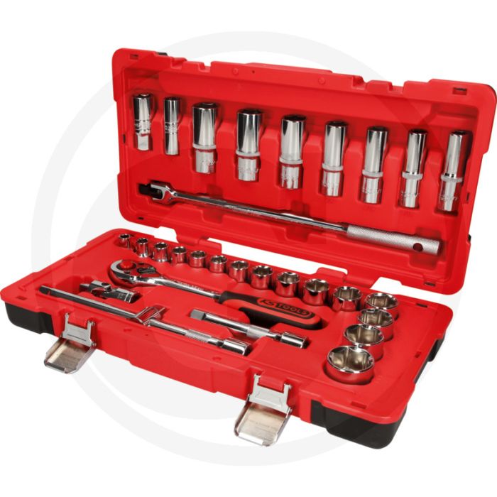 Ks tools 1/2" chromeplus steckschlüssel-satz, 30-tlg. - 6-kant, flanktraction-profil, hochglanz verchromt
