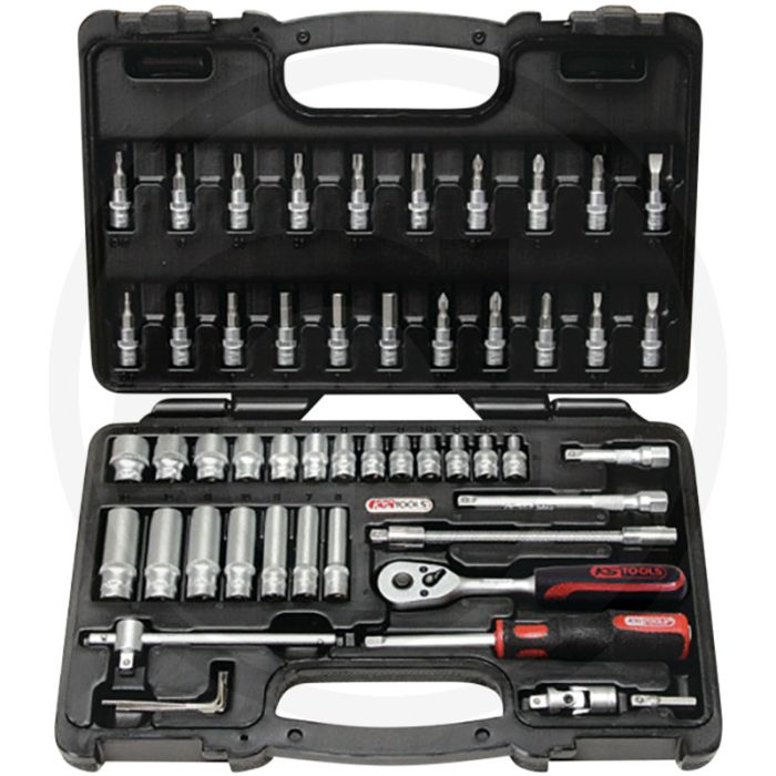 Ks tools 1/4" superlock dopsleutelset, 53-delig - zeshoekig, flanktraction-profil, chroom vanadium Ks tools 1/4" superlock dopsleutelset, 53-delig - zeshoekig, flanktraction-profil, chroom vanadium