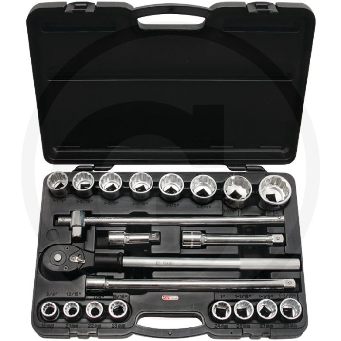 Ks tools 3/4" dopsleutelset, 21-dlg. 12-kant, flanktraction-profil, chrom vanadium Ks tools 3/4" dopsleutelset, 21-dlg. 12-kant, flanktraction-profil, chrom vanadium