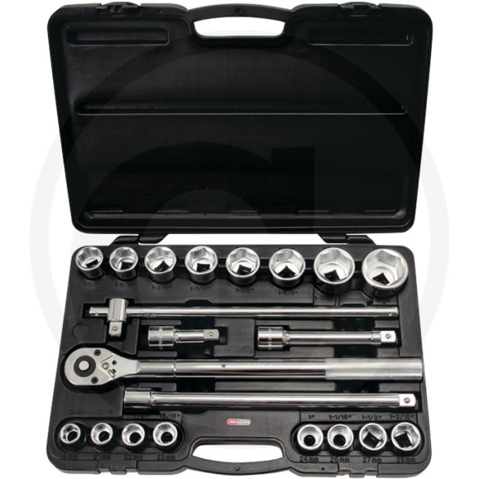 Ks tools 3/4" dopsleutelset, 21-dlg. zollgrößen, 6-kant, flanktraction-profil Ks tools 3/4" dopsleutelset, 21-dlg. zollgrößen, 6-kant, flanktraction-profil