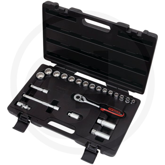 Ks tools 3/8" dopsleutelset, 22-delig - 12-kant, flanktraction-profil, chrom vanadium