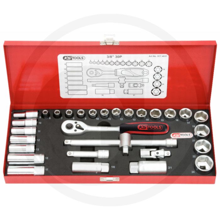 Ks tools 3/8" classic dopsleutelset, 30-delig - flanktraction-profil, chrom vanadium