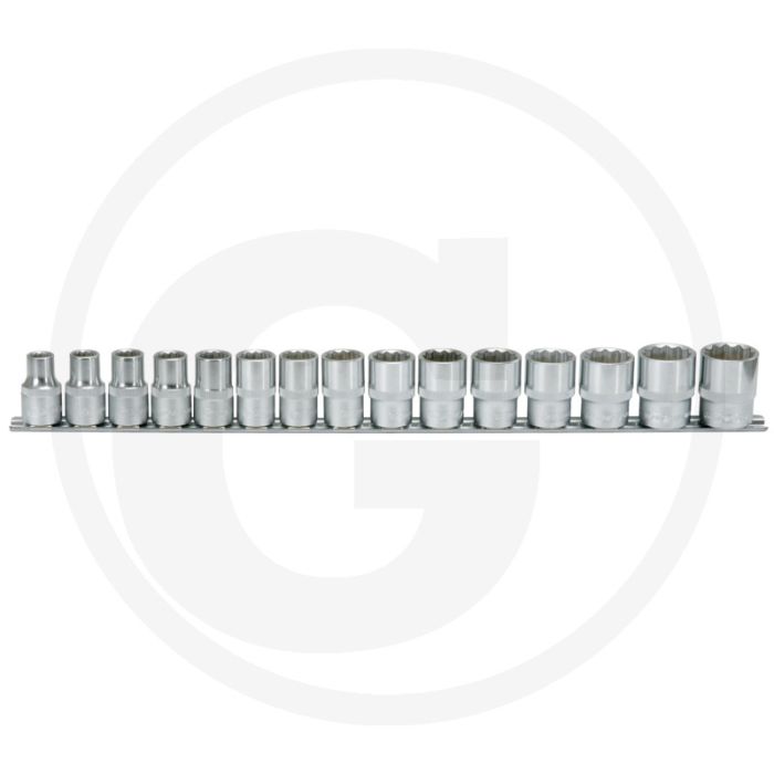 Ks tools 1/2" 12-kantdoppenset 15-delig, op opsteekrail, 38 mm lang - korte uitvoering, chroom vanadium Ks tools 1/2" 12-kantdoppenset 15-delig, op opsteekrail, 38 mm lang - korte uitvoering, chroom vanadium