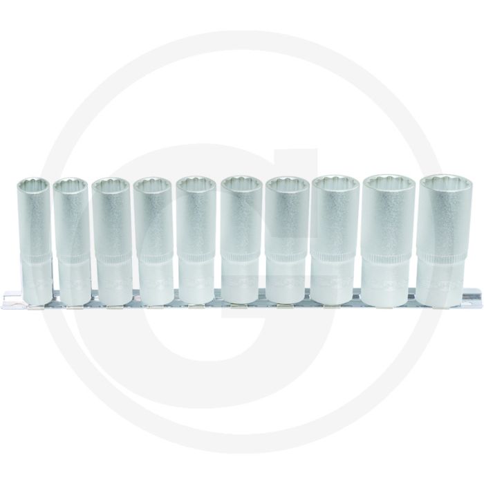 Ks tools 1/4" dopsleutelset, twaalfkant, lang, 10-dlg. - flanktraction-profil Ks tools 1/4" dopsleutelset, twaalfkant, lang, 10-dlg. - flanktraction-profil