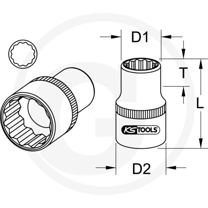 Ks tools 3/8" Steckschlüssel, zwölfeckig, 8 mm - Flankenabzugsprofil Ks tools 3/8" Steckschlüssel, zwölfeckig, 8 mm - Flankenabzugsprofil