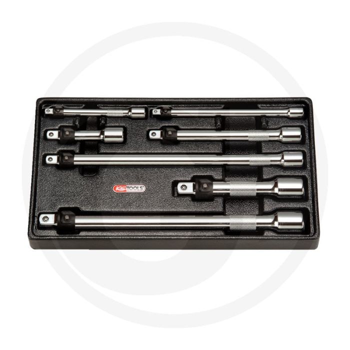 Ks tools 1/4"+3/8"+1/2" chromeplus® lokplus-verlengstukset met kogel ontgrendeling, 7-delig - hoogglans verchroomd, 290mm lang