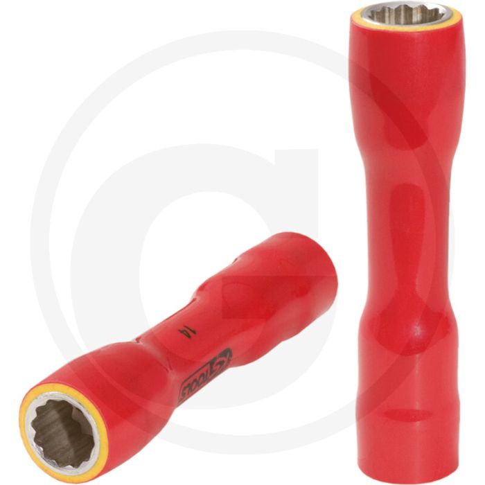 Ks tools 3/8” geïsoleerde dop, extra lang, 10 mm - l(mm): 135, aandrijving: 3/8”, d1(mm): 23, d2(mm): 19, sleutelmaat(mm): 10