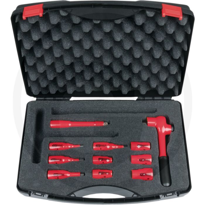 Ks tools 3/8” geïsoleerde dopsleutelset, 11-delig - vde, 32 tanden, 8-19 mm, 125 mm verlengstuk