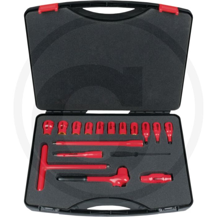 Jeu de clés à douille isolées Ks Tools 3/8”, 17 pièces - VDE, 32 dents, 25 Nm Jeu de clés à douille isolées Ks Tools 3/8”, 17 pièces - VDE, 32 dents, 25 Nm