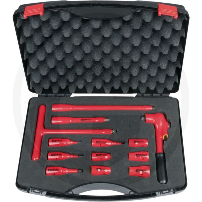 Jeu de clés à douille isolées Ks Tools 3/8”, 13 pièces - VDE, 32 dents, mallette en plastique