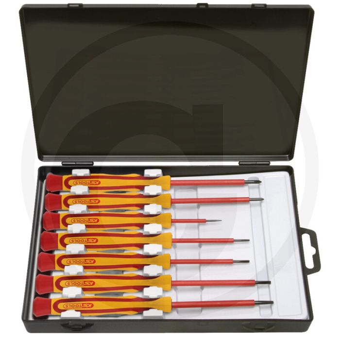 Ks tools isolierter präzisionsschraubendreher-satz 7-teilig - iec 60900 isoliert, farbcodiert, abs-gehäuse