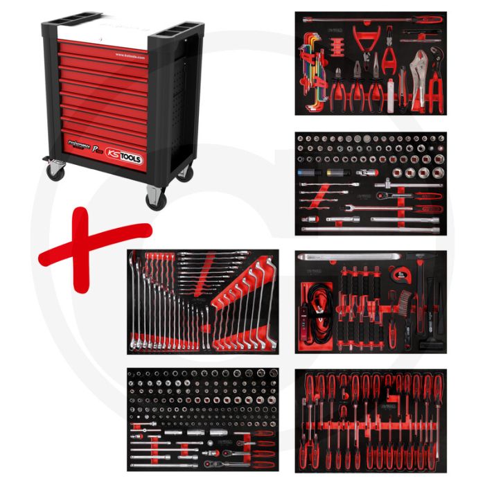 Ks tools werkstattwagen p10 met 338 werkzeugen - schwarz-rot - 98600g Ks tools werkstattwagen p10 met 338 werkzeugen - schwarz-rot - 98600g