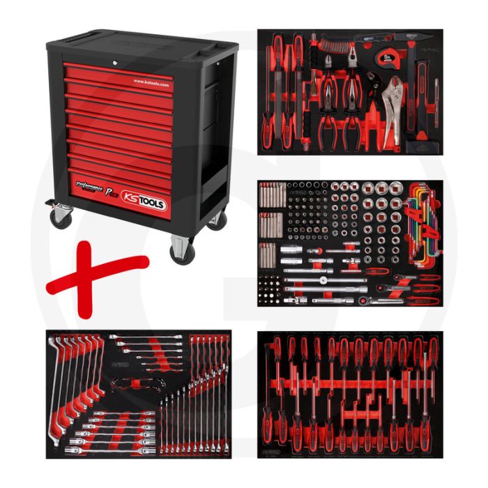 Ks tools werkstattwagen p15 met 241 werkzeugen - schwarz-rot - 90370g Ks tools werkstattwagen p15 met 241 werkzeugen - schwarz-rot - 90370g