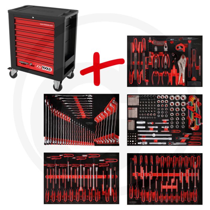 Ks tools werkstattwagen p15 met 262 werkzeugen - schwarz-rot - 94560g Ks tools werkstattwagen p15 met 262 werkzeugen - schwarz-rot - 94560g
