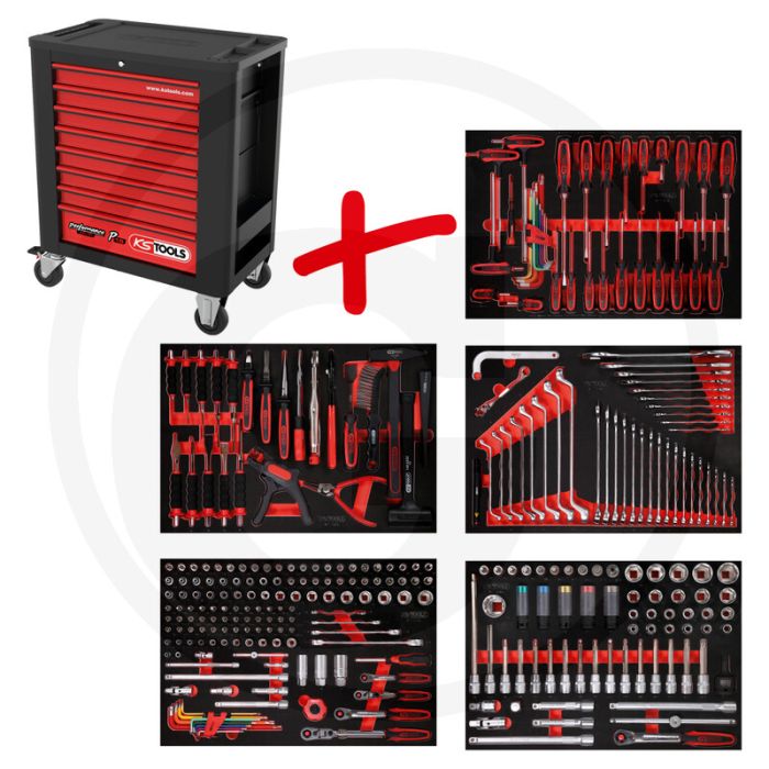 Ks tools werkstattwagen p15 met 299 werkzeugen - schwarz-rot - 95710g