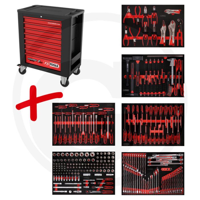 Ks tools werkstattwagen p15 met 271 werkzeugen - schwarz-rot - 97090g Ks tools werkstattwagen p15 met 271 werkzeugen - schwarz-rot - 97090g
