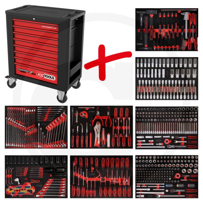 Ks tools werkstattwagen p15 met 536 werkzeugen - schwarz-rot - 121780g Ks tools werkstattwagen p15 met 536 werkzeugen - schwarz-rot - 121780g