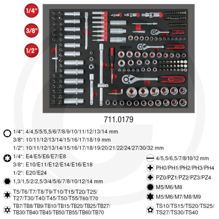 Ks tools 1/4+3/8+1/2" steckschlüssel-satz 179tlg. - Öl- und chemikalienbeständig