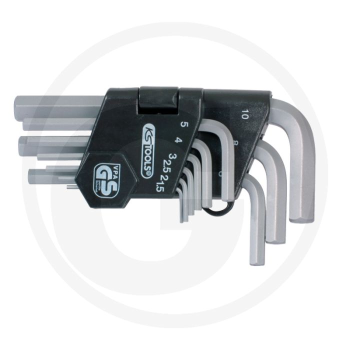 Ks tools classic haakse binnenzeskant-stiftsleutelset, 9-delig, 1,5-10 mm, inklapbaar (korte uitvoering), matt verchroomd