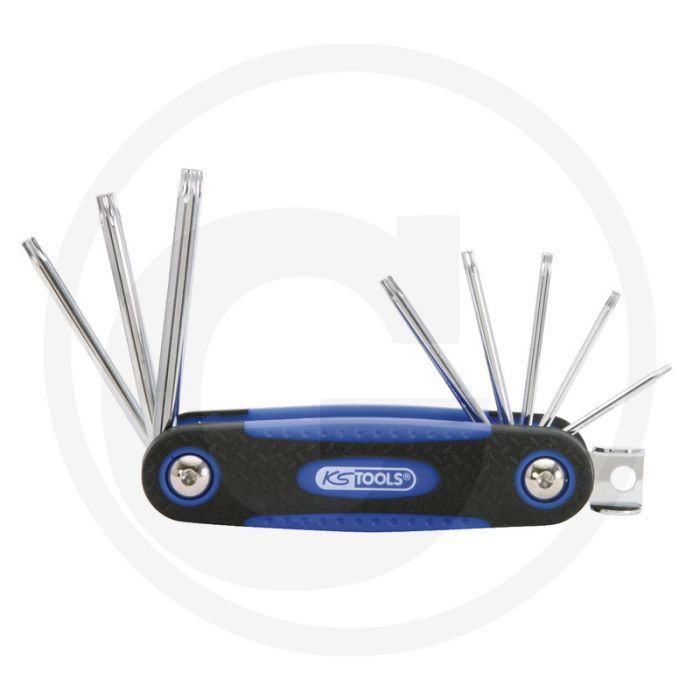 Ks tools chromeplus® tx-winkelstiftschlüssel-klapphalter met bohrung, 8-delig, tb8-tb40, door en door gehard Ks tools chromeplus® tx-winkelstiftschlüssel-klapphalter met bohrung, 8-delig, tb8-tb40, door en door gehard